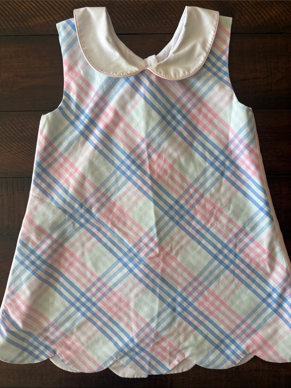 TBBC Sleeveless Plaid Dress with Peter Pan Collar - Pastel Pink & Blue 4t